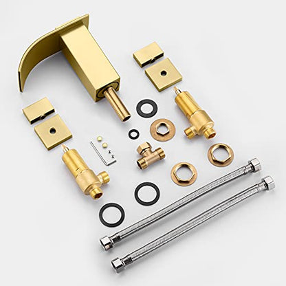 SUMERAIN Brushed Gold Waterfall Bathroom Faucet 3 Hole 8 Inch Widespread Bathroom Sink Faucet - color: Brushed Gold