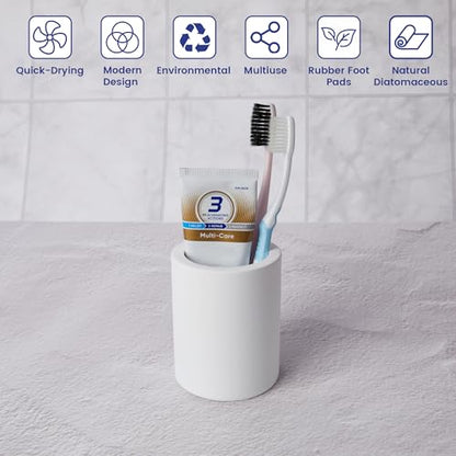 Drying Stone Toothbrush Holder, Diatomite Toothbrush Holders for Bathroom Counter, Quick Drying Electric Toothbrush and Toothpaste Holder Bathroom Organizer, White - color: White