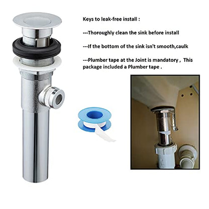 Sink Pop-Up Drain Stopper Assembly with Lift Rod and Overflow, Solid Brass Lavatory Pop Up Drain Assembly for Bathroom Vanity Sink, All Brass Construction (Chrome Plated) - color: Chrome Plated