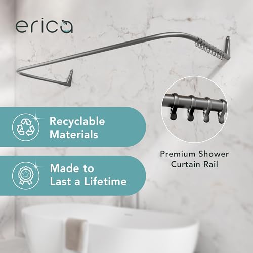 Erica Adjustable U-Shaped Shower Curtain Rod for Bathtubs - Grey | Size - 27x65x27 cm, Wall Mounted Shower Pole, No Need to Fix to the Ceiling, Curved Shower Rail, Grey Powder Coated Steel - color: Glossy Grey, size: 4 in 1 L & U shape (27,5 x 65 x 27,5 I