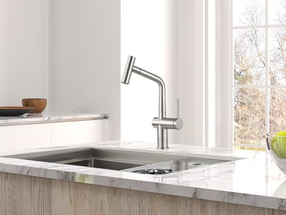 AS06BN Brushed Nickel Bar Faucet or Prep Kitchen Sink Faucet with Pull Down Sprayer and Single Handle - color: Brushed Nickel, style: Modern