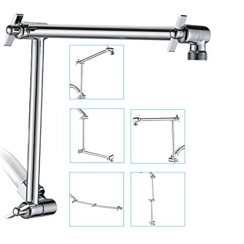 PDPBath Shower Extension Arm, 16" Upgrade Solid Brass Shower Head Shower Head Extender, Adjustable Height Extended with G1/2 Universal Connection for Rain & Handheld Shower Head - Chrome - color: Chrome, style: 8 Inch + 8 Inch