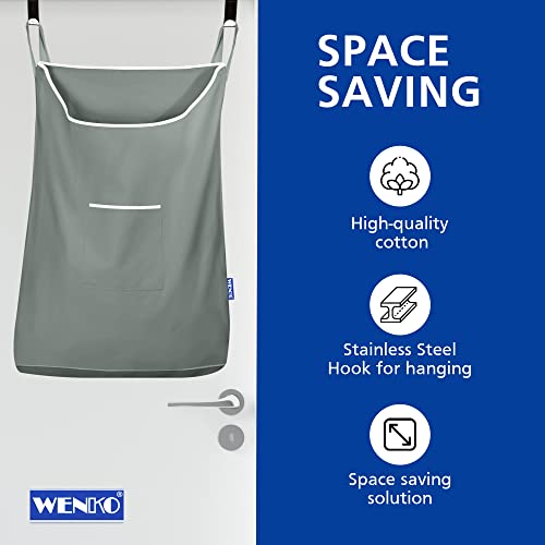 WENKO Laundry Hamper Bag Hanging, Over The Door Basket with Hooks, for Bathroom, Closet, Space Saving Storage, Wall mounted 3.94 x 20.47 x 31.89 in, Sage - color: Sage