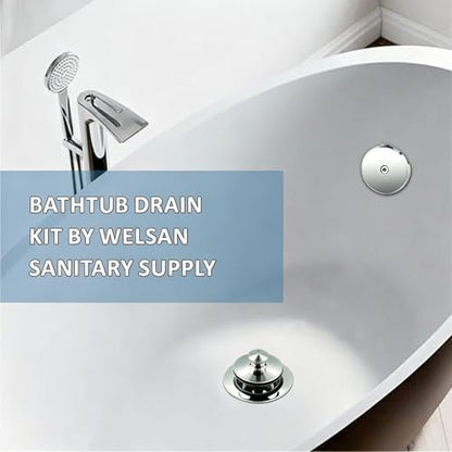 WELSAN Bath Tub Drain Kit, Lift & Turn Bathtub Drain Stopper, Chrome Plated | All Metal, Single Hole Overflow Faceplate, Fine/Coarse Thread Conversion Twist Trim Kit, For 1-3/8" and 1-1/2" Bathtub Drains - color: Chrome Plated