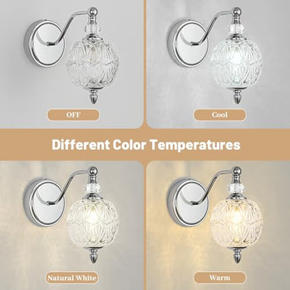 1 Piece Brushed Chrome Wall Sconce, 1-Light Mid Century Modern Brushed Chrome Finish Wall Sconce with Globe Glass Shade, Modern Light for Bathroom, Bedroom, Living Room,Powder Room - color: Chrome, size: 1 Light