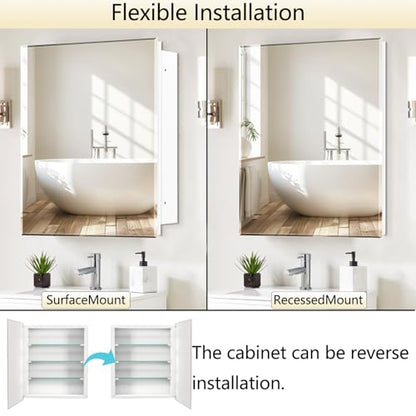 Bathroom Medicine Cabinet with 20x20 in Square Beveled Frameless Mirror,Wall Mounted Mirror Cabinet for Bathroom Toilet Kitchen,Recess or Surface Mount,Already Assembly - size: FMG-CM7005-2020