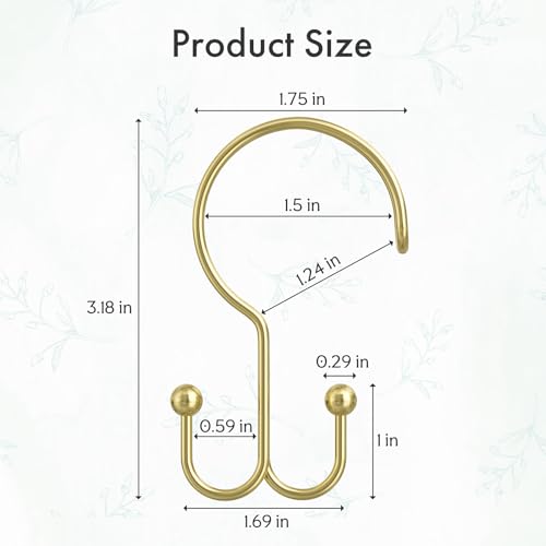Bathway Gold Shower Curtain Hooks Ring, 12 Pcs Double Sided Shower Hooks, Rust Proof Metal Shower Hooks for Bathroom, Anti-Drop Shower Rings for Shower Curtain & Liners - color: Gold, style: Double-layer Shower Hooks
