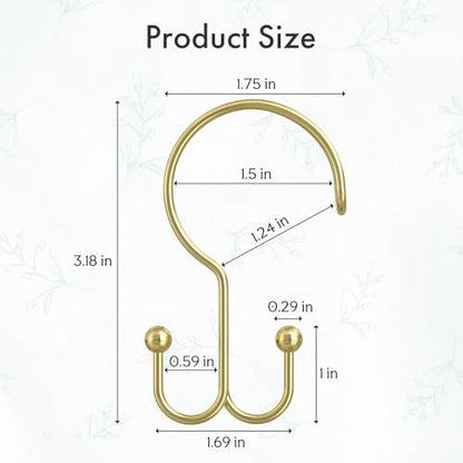 Bathway Gold Shower Curtain Hooks Ring, 12 Pcs Double Sided Shower Hooks, Rust Proof Metal Shower Hooks for Bathroom, Anti-Drop Shower Rings for Shower Curtain & Liners - color: Gold, style: Double-layer Shower Hooks