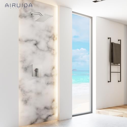 Airuida Shower Faucet Set,4 Inch Shower Valve Kit,Brushed Nickel | Male Threads,Rough-in Valve Shower Trim Kit,Single Handle Control Shower Set - color: Brushed Nickel, size: 4 Inch