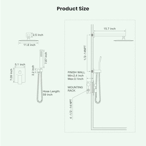 gotonovo Rainfall Bathroom Shower System Rain Shower Head and Handle Set Wall Mounted Shower Complete Combo Solid Brass Pressure Balancing Shower Mixer Valve 12 Inch Matte Black - color: Matte Black, size: 12 Inch