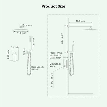 gotonovo Rainfall Bathroom Shower System Rain Shower Head and Handle Set Wall Mounted Shower Complete Combo Solid Brass Pressure Balancing Shower Mixer Valve 12 Inch Matte Black - color: Matte Black, size: 12 Inch