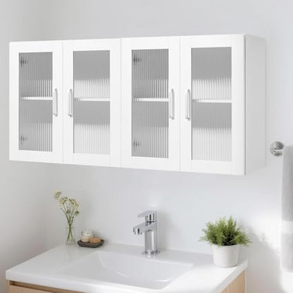 VEVOR Laundry Room Wall Cabinet, 2-Tier Wall Mounted Cabinet with Adjustable Shelf, Cupboard Storage with 4 Doors, for Kitchen, Bathroom, Laundry, Set of 2, Each 12 x 24 x 24 in (D x W x H), White - size: 48 Inch, style: 4 Doors