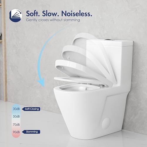 One Piece Toilet Elongated Dual Flush, 17.3" ADA Seat, White | ADA Compliant 17.3" chair height with soft close seat, Dual flush 1.1/1.6 GPF, Elongated toilet bowl, 12" rough-in, White - color: White 365Model