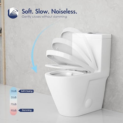 One Piece Toilet Elongated Dual Flush, 17.3" ADA Seat, White | ADA Compliant 17.3" chair height with soft close seat, Dual flush 1.1/1.6 GPF, Elongated toilet bowl, 12" rough-in, White - color: White 365Model