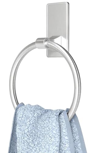 Adhesive Towel Ring, Bathroom Hand Towel Holder SUS304 Heavy Duty Stick On Towel Holder for Kitchen, Brushed Nickel - color: Brushed Nickel, size: Round(1-pack)