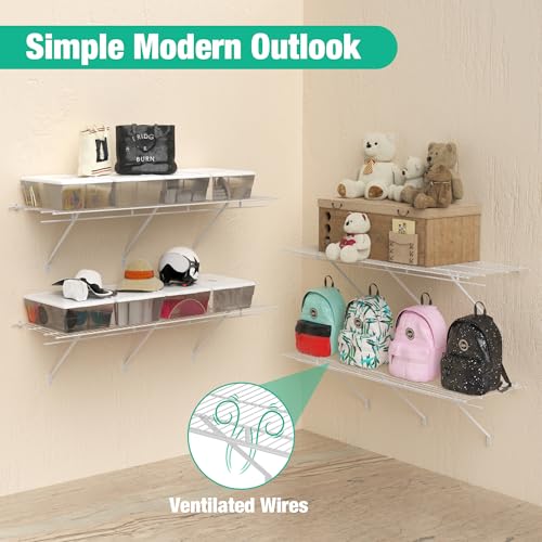 HAUSHOF 2 Pack Closet Shelves Wall Mounted, 4 ft x 16 in Wire Shelf Kit | White Wire Closet Shelving for Closet, Laundry Room, Bedroom, Living Room, Pantry Organization and Storage - size: 4ft x 16in