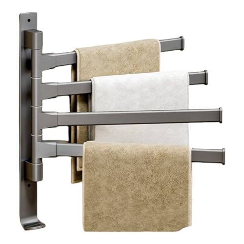 Wall Mounted 180° Swivel Multi-bar Towel Rack Towel Hanging Holder for Bathroom with Hook (Grey,4-Bar) - color: Grey, size: 4-Bar