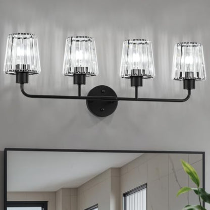 Black Vanity Lights, 4-Light Crystal Bathroom Light Fixtures | Modern Bathroom Vanity Light E26 Wall Light over Mirror (Exclude Bulb) - color: Black, size: 4-Light
