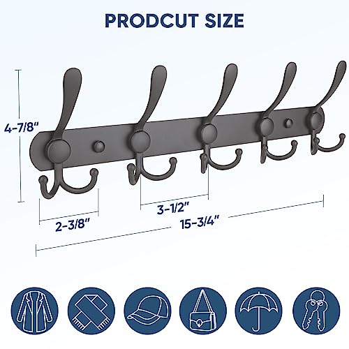 TICONN Wall Mounted Coat Rack, Five Heavy Duty Tri Hooks All Metal Construction for Jacket Coat Hat in Mudroom Entryway (Space Gray, 2-Pack) - color: Space Gray