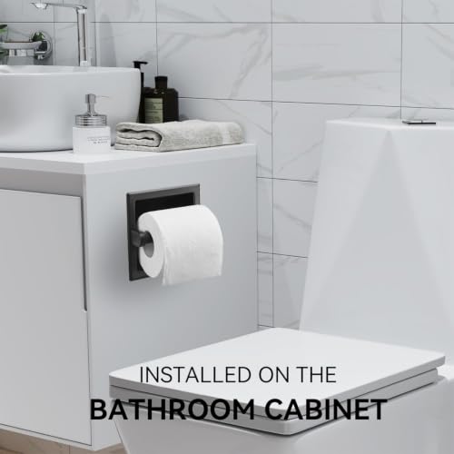 Recessed Toilet Paper Holder, Stainless Steel Toilet Paper Roll Holder | Tissue Dispenser Wall Mount for Bathroom Space Saving Design with Mounting Bracket - color: Black