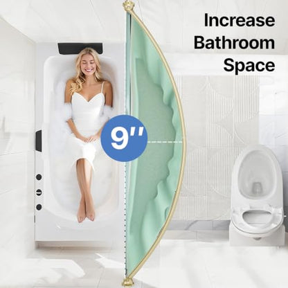 Curved Shower Curtain Rod, Rust Resistant, Adjustable Length 42-73 inches for Shower, Bathroom, Hole Punch Required-Gold - color: Gold