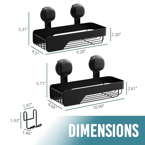 TAILI Shower Caddy Suction Cup Rustproof Metal Visible indicator Black | 2 Pack Rustproof,No Drilling Wall Mounted Basket, Upgraded Removable Suction Cup Bathroom Organizer Heavy Duty Shampoo - color: Visible indicator Black x2
