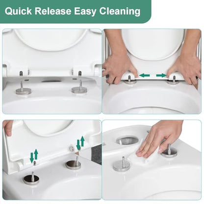Elongated Square Toilet Seat 18.5 - Soft Close Lid, Durable Plastic, Easy Clean, Quick Install, White - Safe & Sturdy Design for Modern Bathrooms (04F) - size: 04F