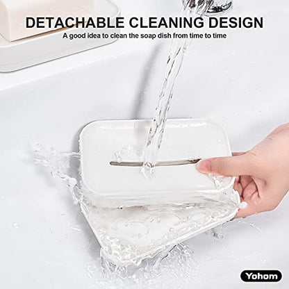 YOHOM 2PCS Adhesive Soap Dish with Drain Tray White Shower Bar Soap Holder Wall Mounted Bathroom Hanging Soap Tray Holder for Tub Plastic - color: Adhesive Soap Dish White
