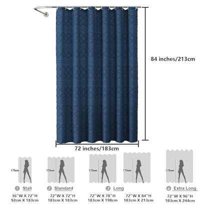 Dusty Blue Cloth Shower Curtain 72x84 Inches, Modern Plaid Stripes Pattern Fabric Shower Curtain for Bathroom, Chic Tufted Textured Jacquard Farmhouse Shower Curtain - color: Dusty Blue, size: 72"W x 84"L (Pack of 1)
