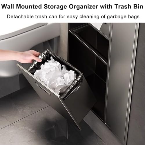 Recessed Bathroom Niche Cabinet, Stainless Steel Wall Mounted Bathroom Storage Organizer with Trash Can, Tissue Holder & Detachable Shelves, Waterproof Shower Niche Bathroom Shelf - color: Gray