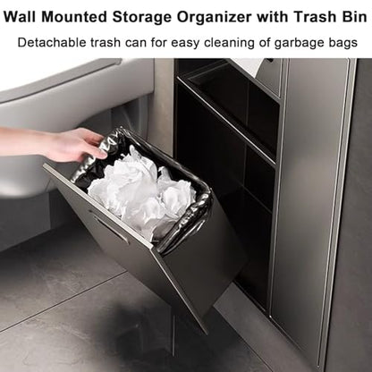 Recessed Bathroom Niche Cabinet, Stainless Steel Wall Mounted Bathroom Storage Organizer with Trash Can, Tissue Holder & Detachable Shelves, Waterproof Shower Niche Bathroom Shelf - color: Gray