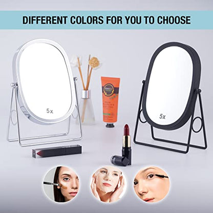 JOYOEIKON Classic Dual Sided 5X and 1X Magnifying Makeup Mirror and Tabletop Standing 360° Rotation Vanity Mirror,Desktop Cosmetic Mirror (Matt Black) - color: Matt Black