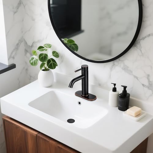Bathroom Faucet, Single Handle Vanity Sink Faucet, Oil Rubbed Bronze | ORB, for 1/3-Hole, Stainless Steel, Ceramic Cartridge, Pop-Up Drain, Deck Plate, For Vanity Powder Laundry - color: Oil Rubbed Bronze