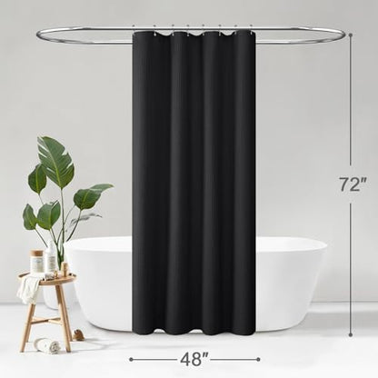 Stall Waffle Weave Shower Curtain Heavyweight Cotton Fabric Black 48Wx72L | Soft Cotton Cloth,3D Square Truely Waffle,Washable, Hotel Luxury Spa, Shower Curtains for Narrow Bathroom 12 Plastic Hooks - color: Black, size: Small Stall 48"W x 72"L