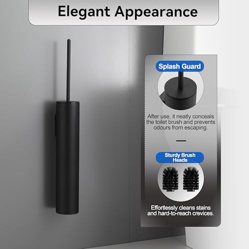 Wall Mounted Matte BlackToilet Brush with Holder,Durable Cleaning Toilet Bowl Brushes with Holders - color: Matte Black