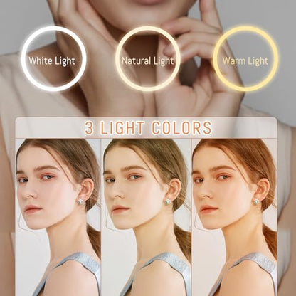 Auxmir 1X/30X Wall Mounted Makeup Mirror, 8" Rechargeable Magnifying Mirror | double-sided button, 3200mAh, 3 dimmable colors, 360° rotation, extended arm, 30X magnification, bathroom, white - color: 8'' 30x-white