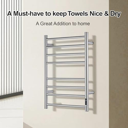 Towel Warmer Bathroom Wall Mounted Drying Rack Plug-in Electric Heated Towel Rack Stainless Steel Brushed Timer & Temperature Control 8 Bar - color: Brushed With Timer 8 Bar Etw44-2, size: 8 Bar