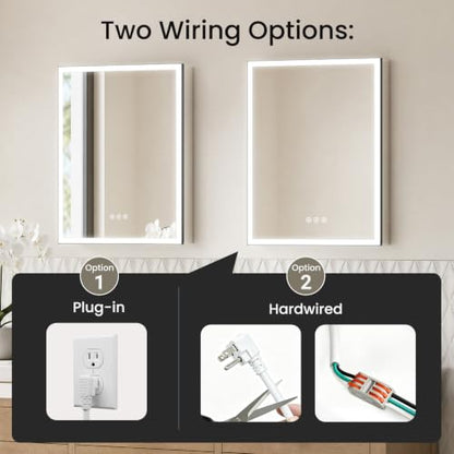 24x32 Lighted Medicine Cabinet with Mirror, Black AL Alloy Frame, Plug-in/Hardwired, Recessed/Wall Mount, Defog, 3-Color Dimmable Lights, USB-C&USB-A+2 Outlets, 3 Shelves, Right Hinge - size: 24x32(R)