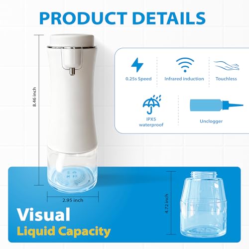 Automatic Soap Dispenser, Hands-Free Touchless Foam Soap Dispenser, Long Battery Life, Adjustable Volume, Modern Electric Hand Soap Dispenser for Bathroom Kitchen, 11oz/320ML, White