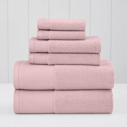 Modern Threads Waffle-Rib 6-Piece Towel Set – Premium Cotton Bath Towels, Ultra-Absorbent & Soft, Elegant Waffle Texture for Bathroom & Spa, Petal - color: Petal