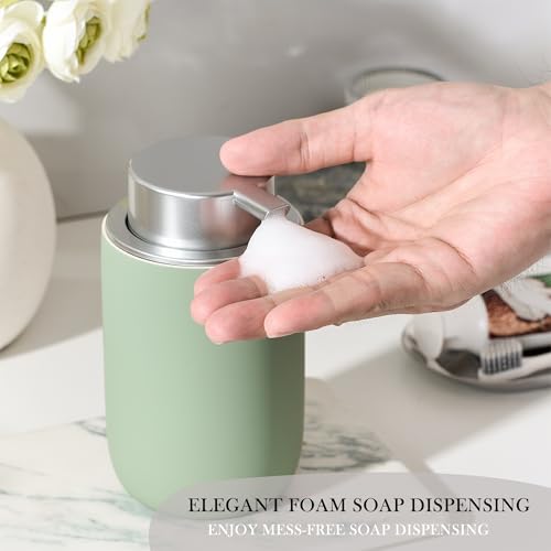 Foaming Soap Dispenser,12oz Foam Dispenser Ceramic,Foaming Hand Soap Dispenser Bathroom,Green Modern Refillable Soap Bottle for Hand Wash(Rubber Paint) - color: Mint Green