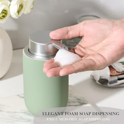 Foaming Soap Dispenser,12oz Foam Dispenser Ceramic,Foaming Hand Soap Dispenser Bathroom,Green Modern Refillable Soap Bottle for Hand Wash(Rubber Paint) - color: Mint Green