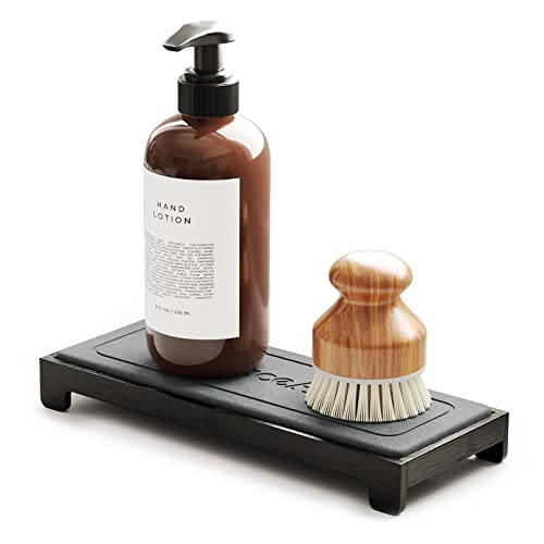 SpaceAid DryingNeat Sink Organizer, Instant Dry Sink Caddy Organizers, Kitchen Sponge Soap Holder Dispenser, Countertop Fast Drying Counter Tray Rack (Bamboo Rack, Black) - color: Black