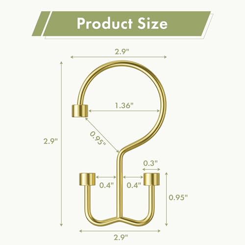 Gold Shower Curtain Hooks, 12PCS Minimalist Simple Double Shower Curtain Rings, Rust-Resistant Metal Shower Hooks, Cylinders Shower Rings for Bathroom Shower Rods Curtains - color: Gold, style: Cylinders - Double Hooks
