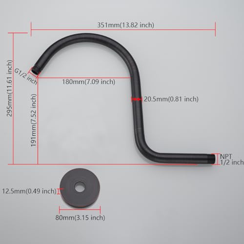 RANDOM S Shaped Shower Head Riser Pipe,Goose Neck Shower Arm 13 Inch Shower Head Extension Arm with Flange,Standard 1/2" Connection,Oil Rubbed Bronze.RD-91098-13ORB - color: Oil Rubbed Bronze