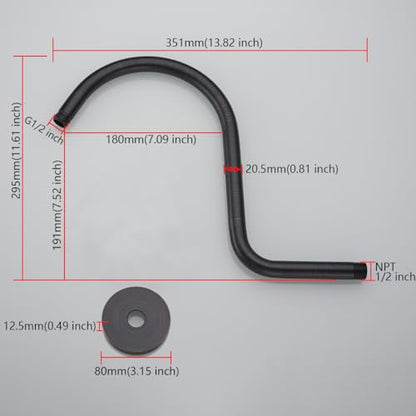 RANDOM S Shaped Shower Head Riser Pipe,Goose Neck Shower Arm 13 Inch Shower Head Extension Arm with Flange,Standard 1/2" Connection,Oil Rubbed Bronze.RD-91098-13ORB - color: Oil Rubbed Bronze