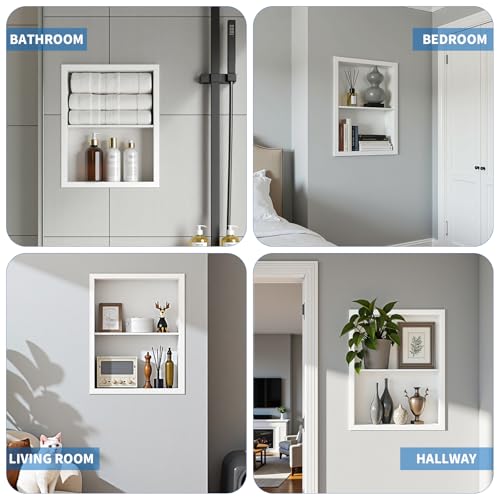 Stainless Steel Recessed Medicine Cabinet Bathroom Medicine Wall Niche Shower Niche Space-Saving Recessed Storage Cabinet Adjustable Shelf Matte Finish (White, 18" H x 14" W) - color: White, size: 18"H x 14"W