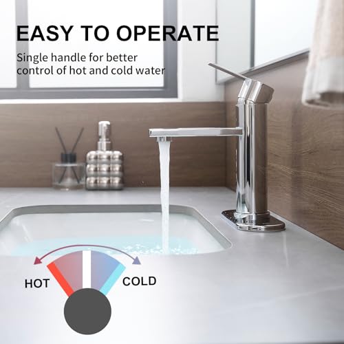 Bathroom Faucet Single Hole Single Handle Vanity Faucet | Modern Chrome Bathroom Faucet with Pop-Up Drain, Suitable for 1 Hole or 3 Hole Sink, Suitable for RV Etc Bathroom - color: Chrome