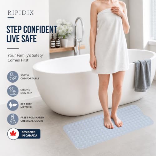 Bathtub Mat Non-Slip – 39" x 15.5" Extra Long Shower Mat with Suction Cups, BPA Free & Machine Washable, Textured Bath Mat for Tub, Ideal for Kids, Seniors & Pregnant Women, Clear - color: Clear