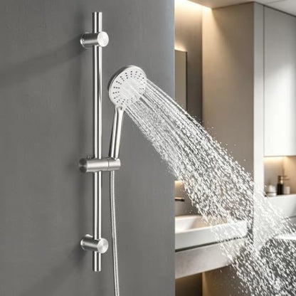 Shower Slide Bar with Adjustable 5-Function Handheld Shower Head & 59-Inch Hose – Stainless Steel Wall Mount Shower Slide Bar Set, Drilling Required(Brushed Nickel) - color: Brushed Nickel